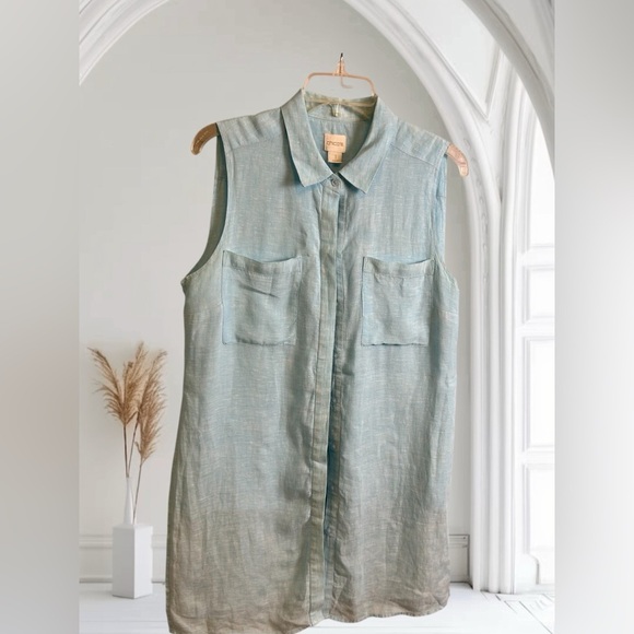 Chico's pastel blue button down layered 100% linen top size "1" SM/MED - Picture 1 of 11